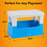 Perfect for playroom dimensions are 18.75 inches high, 16.75 inches wide, 28.25 inches deep