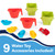 Water play accessories include 2 pouring cups, 4 toy boats , 2 spill and fill buckets, and hose attachment