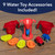 9 water toy accessories included - 1 spinner, two red pouring buckets, 4 boats, 2 cars