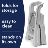 folds for storage, easy to clean and stands on it's own
