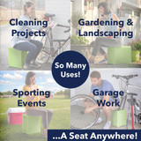 Handy Home Seat has many uses: gardening, cleaning, garage work, sports events