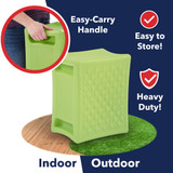 Seat features easy carry handle, is easy to store, heavy-duty and indoor/ outdoor