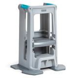 Toddler learning tower has adjustable stool heights of 18 inches, 15 inches, and 12 inches. 