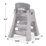 Simplay3 Big Kid Booster Chair is 31.5 inches high, 21.25 inches wide, 23.25 inches long