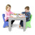 Simplay3 Play Around Table & Chair Set for kids and toddlers with gray table, one periwinkle chair, one lime green chair 